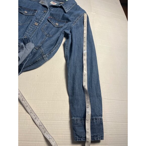 Levis Denim Otto Western Dress Button-snap Up Front Long Sleeve Mini Cut Small - Picture 14 of 14